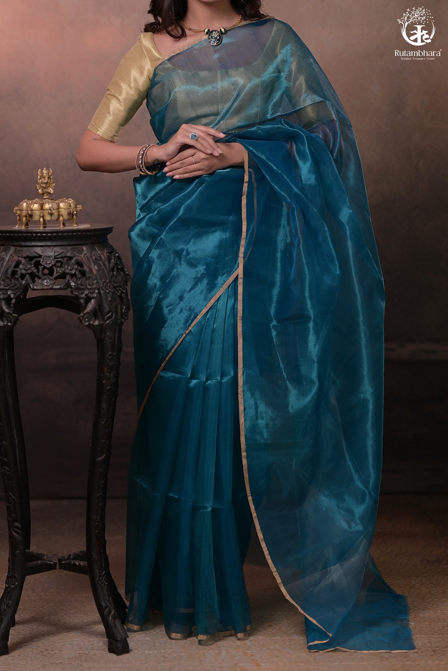 Swarvi - Lustrous Blue Handwoven Chanderi Silk Tissue Saree