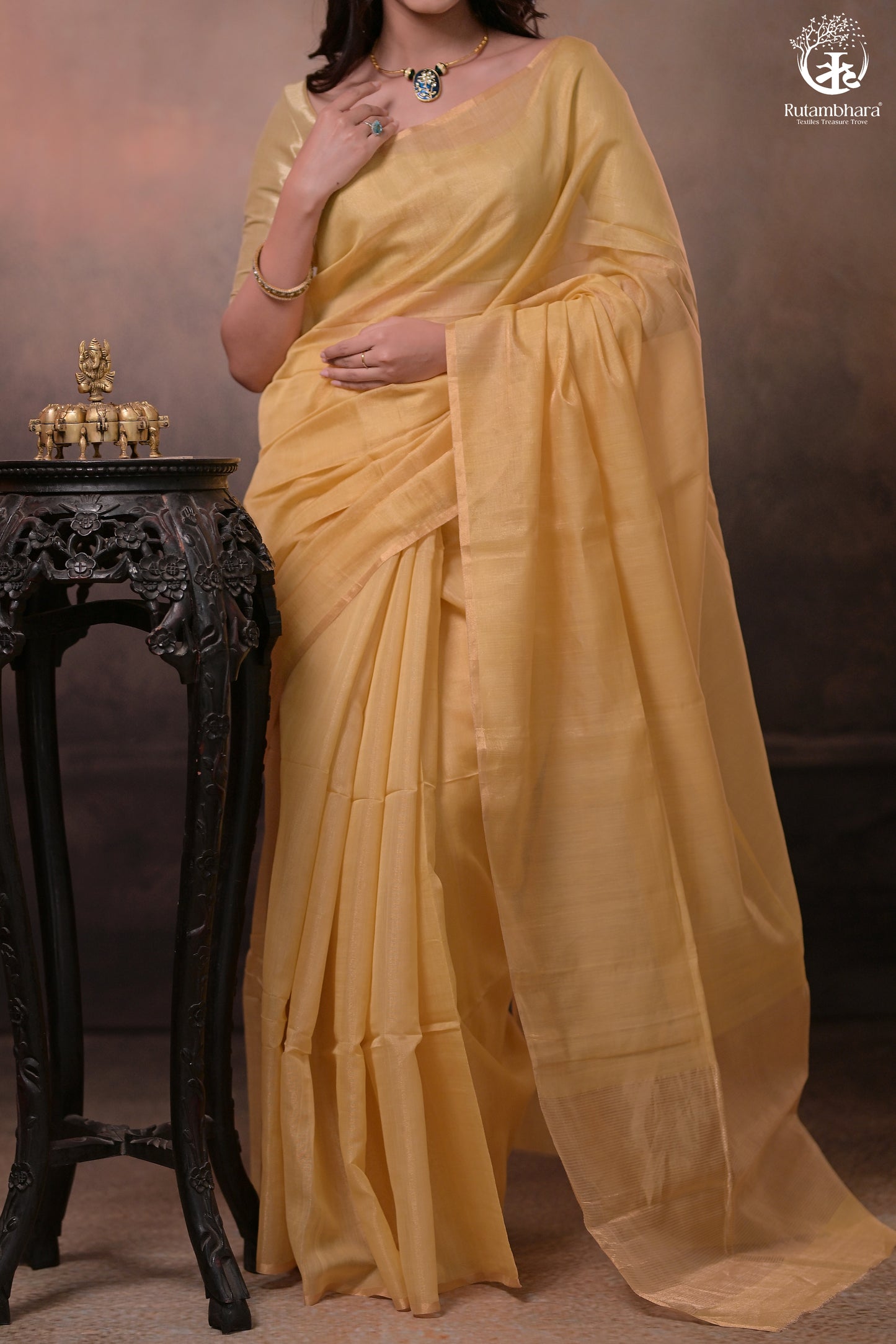 Swarvi - Handwoven Chanderi Half Tissue Saree in Soft Yellow with Zari