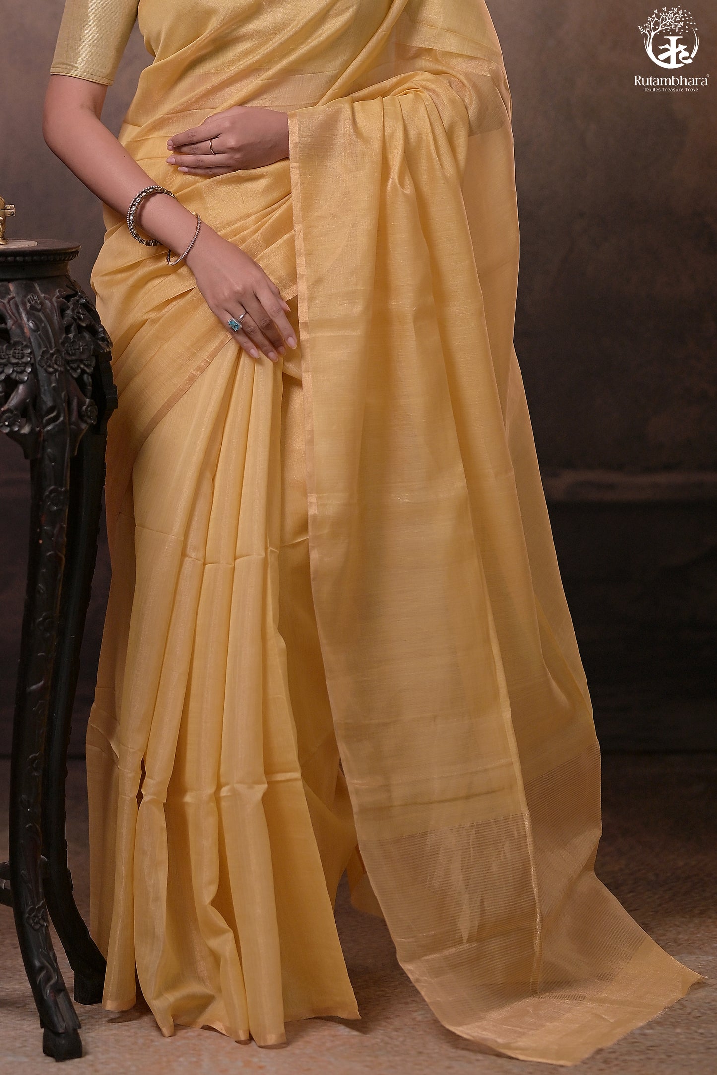 Swarvi - Handwoven Chanderi Half Tissue Saree in Soft Yellow with Zari