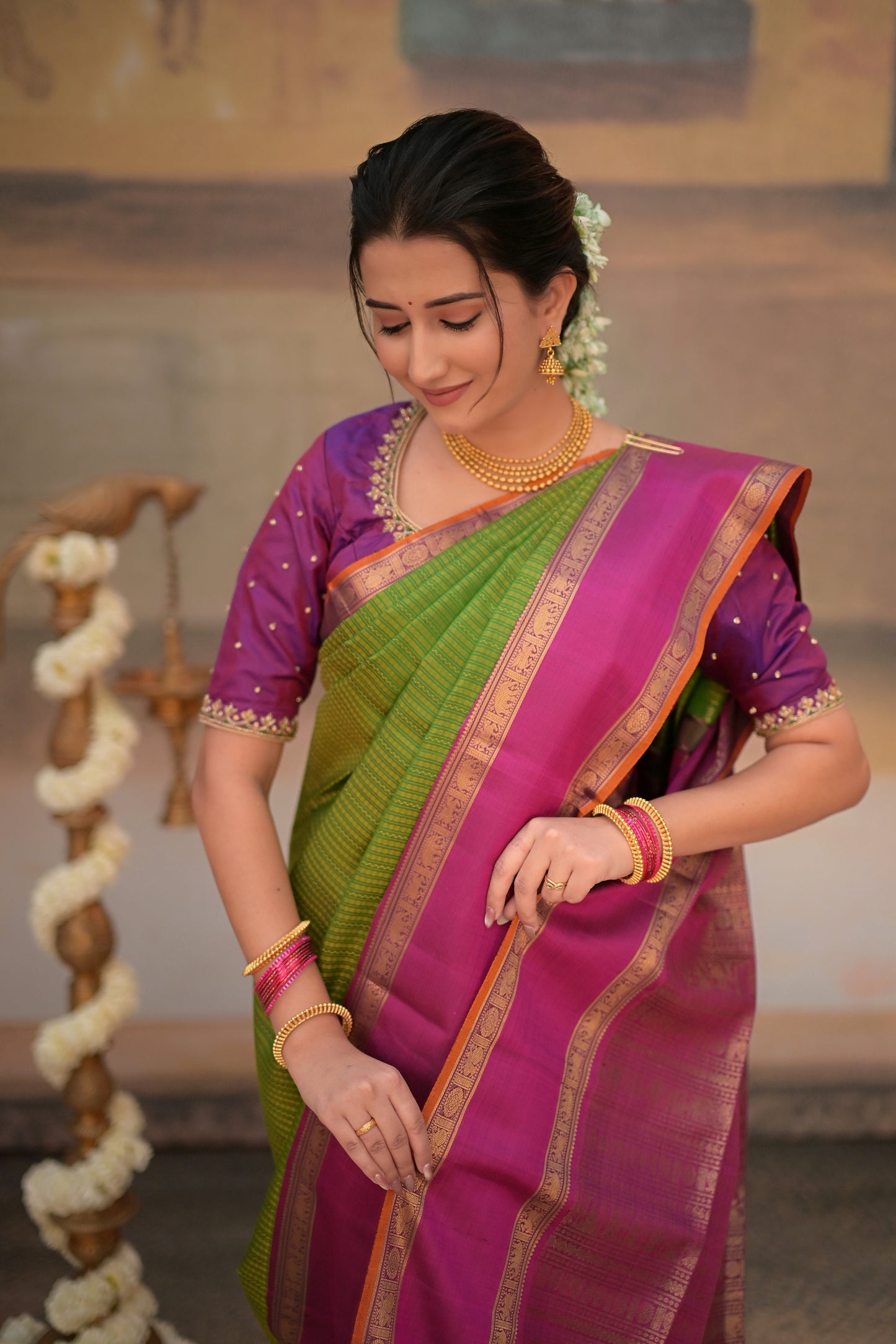 Eevara Green Magenta Kancheevaram Heirloom Silk Saree