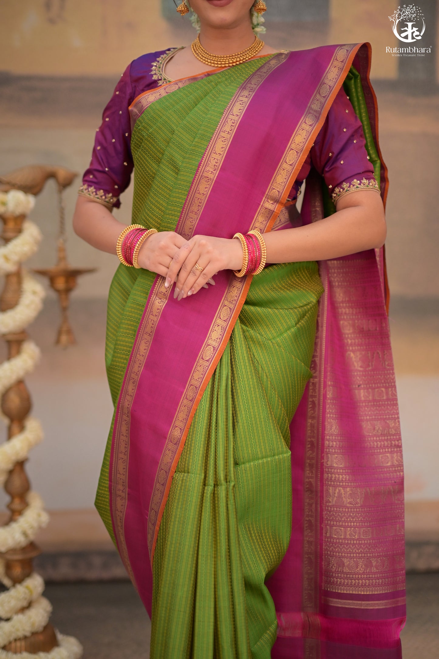 Eevara Green Magenta Kancheevaram Heirloom Silk Saree