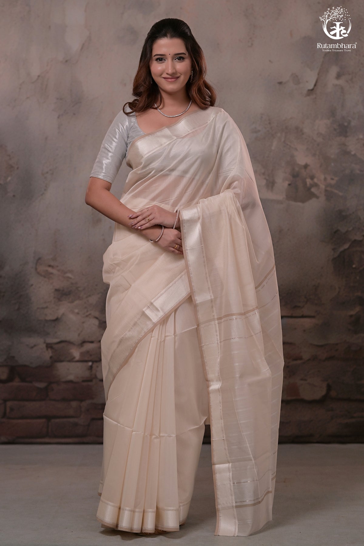 Narmaa - Beige With Resham Chatai Border Silk Cotton Saree