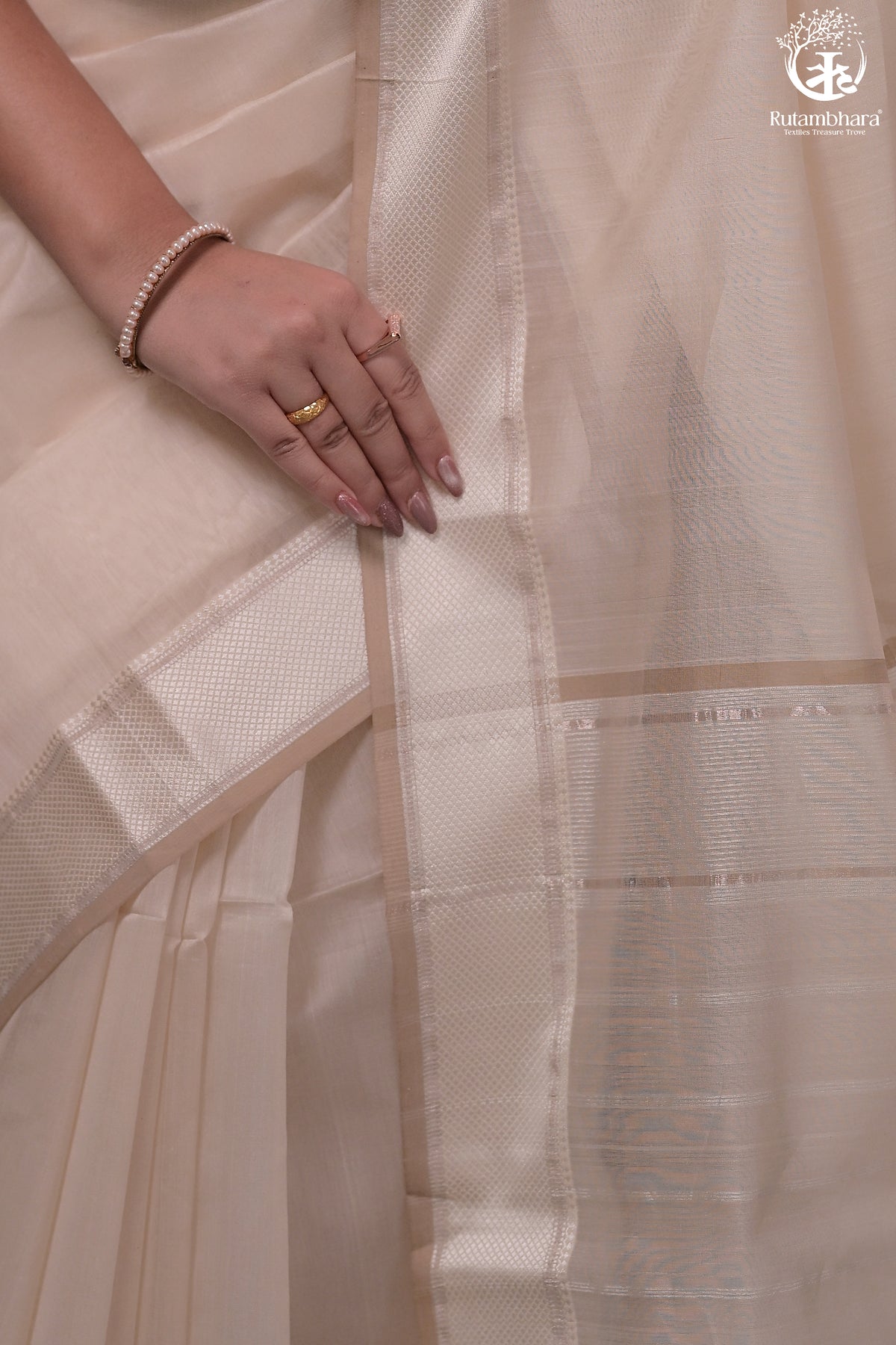 Narmaa - Beige With Resham Chatai Border Silk Cotton Saree