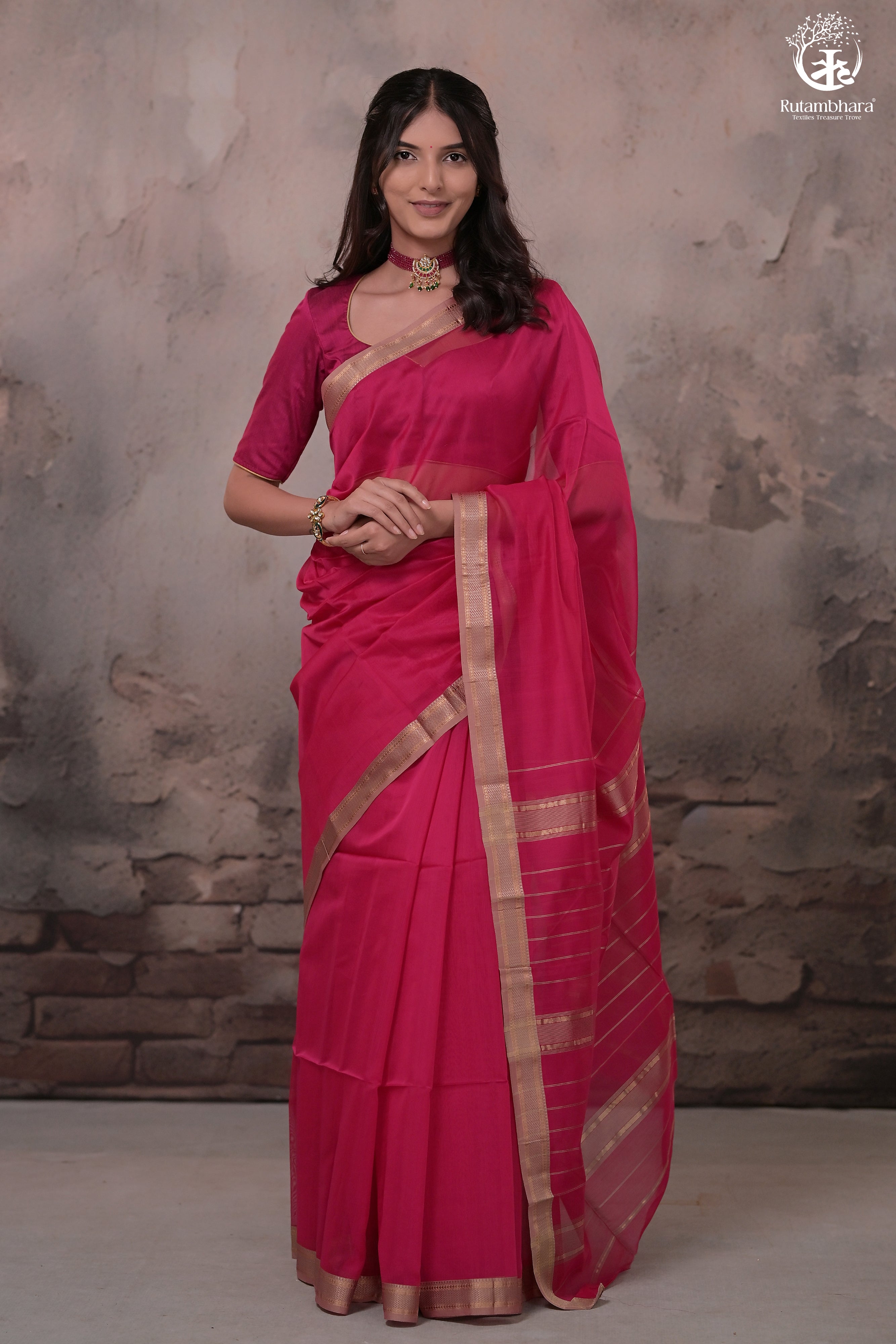 NARMAA - RANI PINK WITH SMALL LEHAR BORDER SILK COTTON SAREE