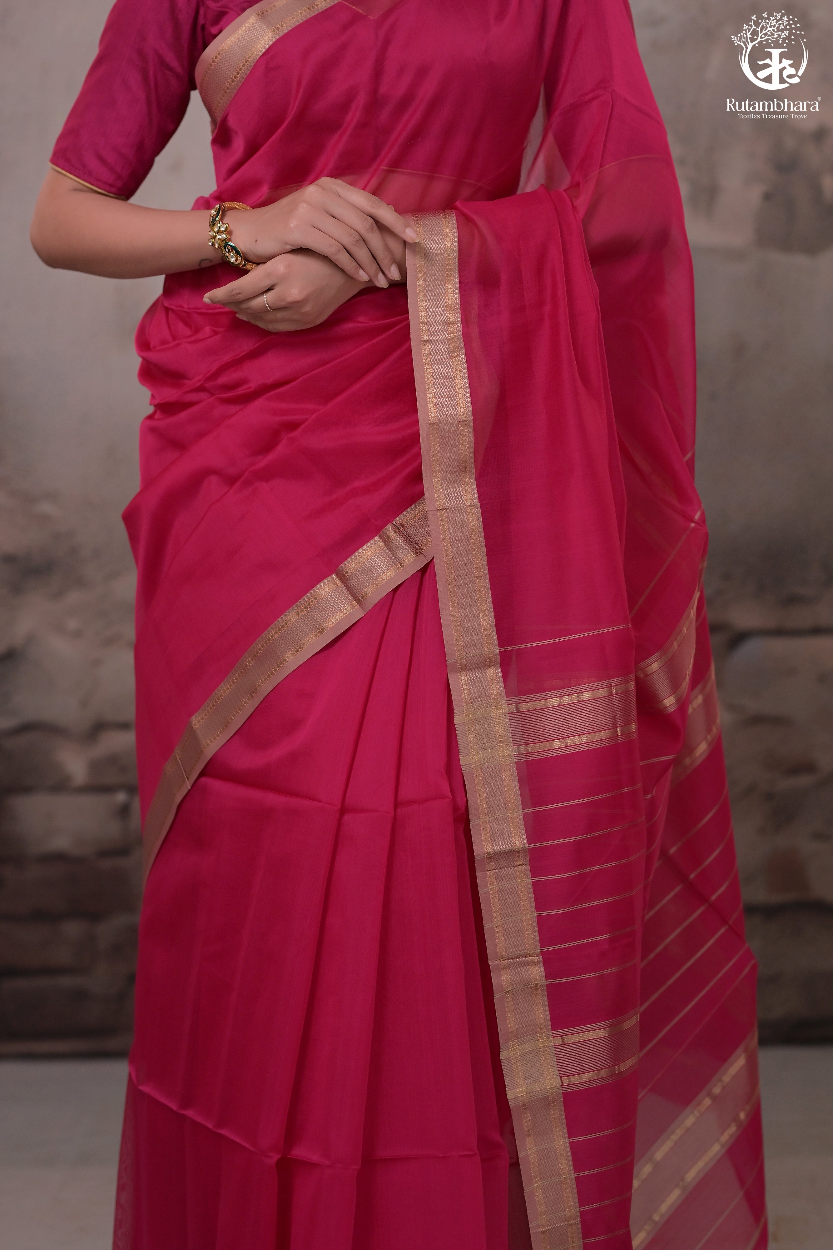 NARMAA - RANI PINK WITH SMALL LEHAR BORDER SILK COTTON SAREE