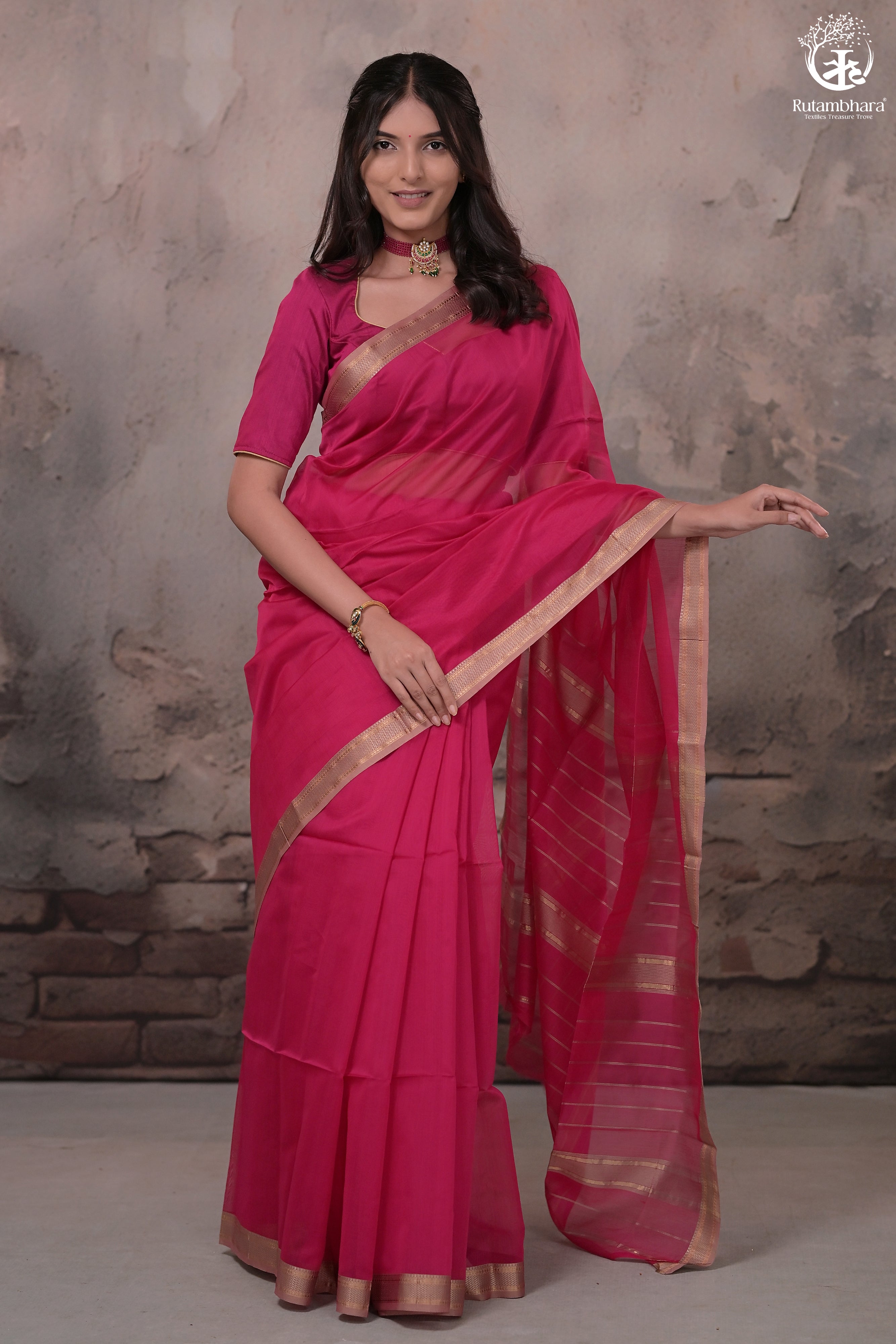 NARMAA - RANI PINK WITH SMALL LEHAR BORDER SILK COTTON SAREE