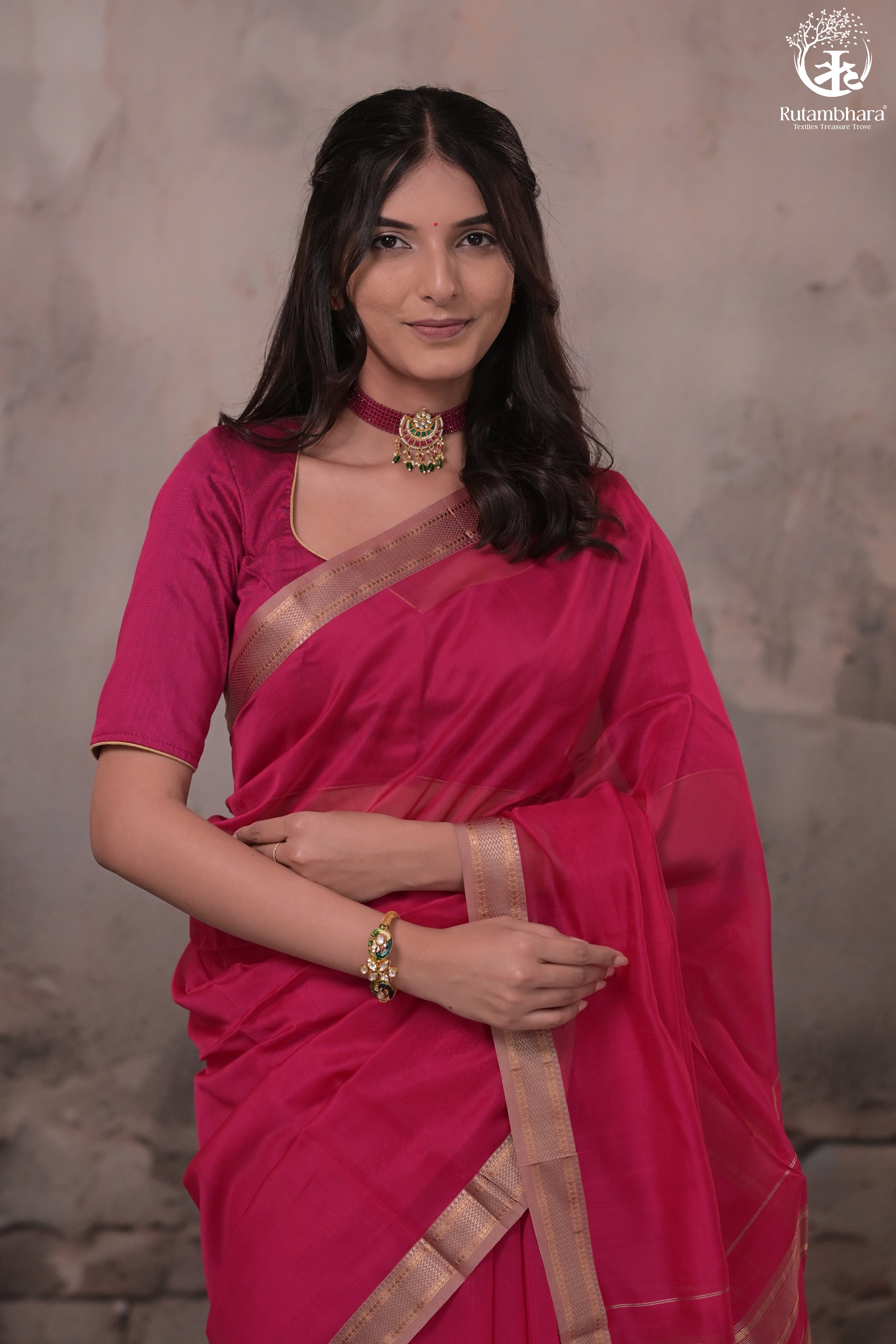 NARMAA - RANI PINK WITH SMALL LEHAR BORDER SILK COTTON SAREE