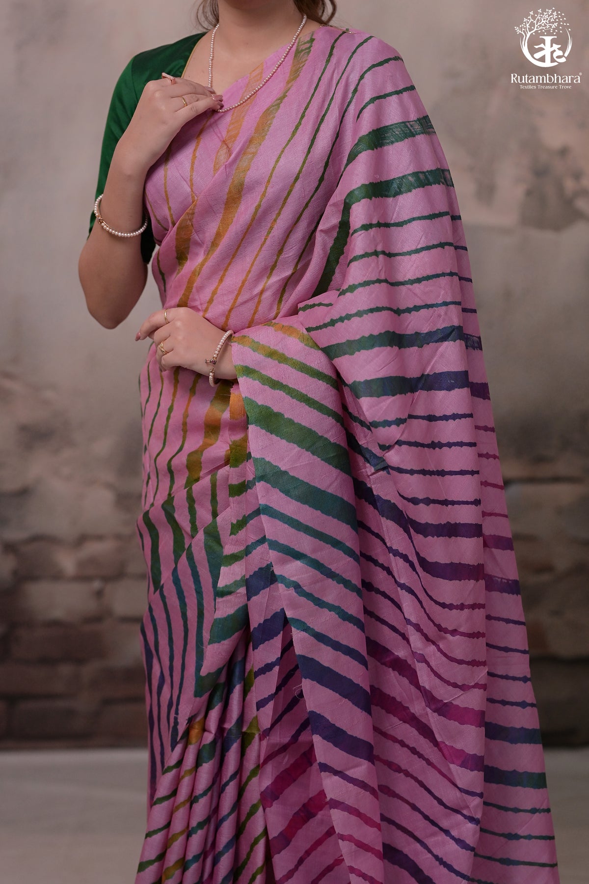 Dhanak - Light Pink Leheriya Saree In Tussar Silk