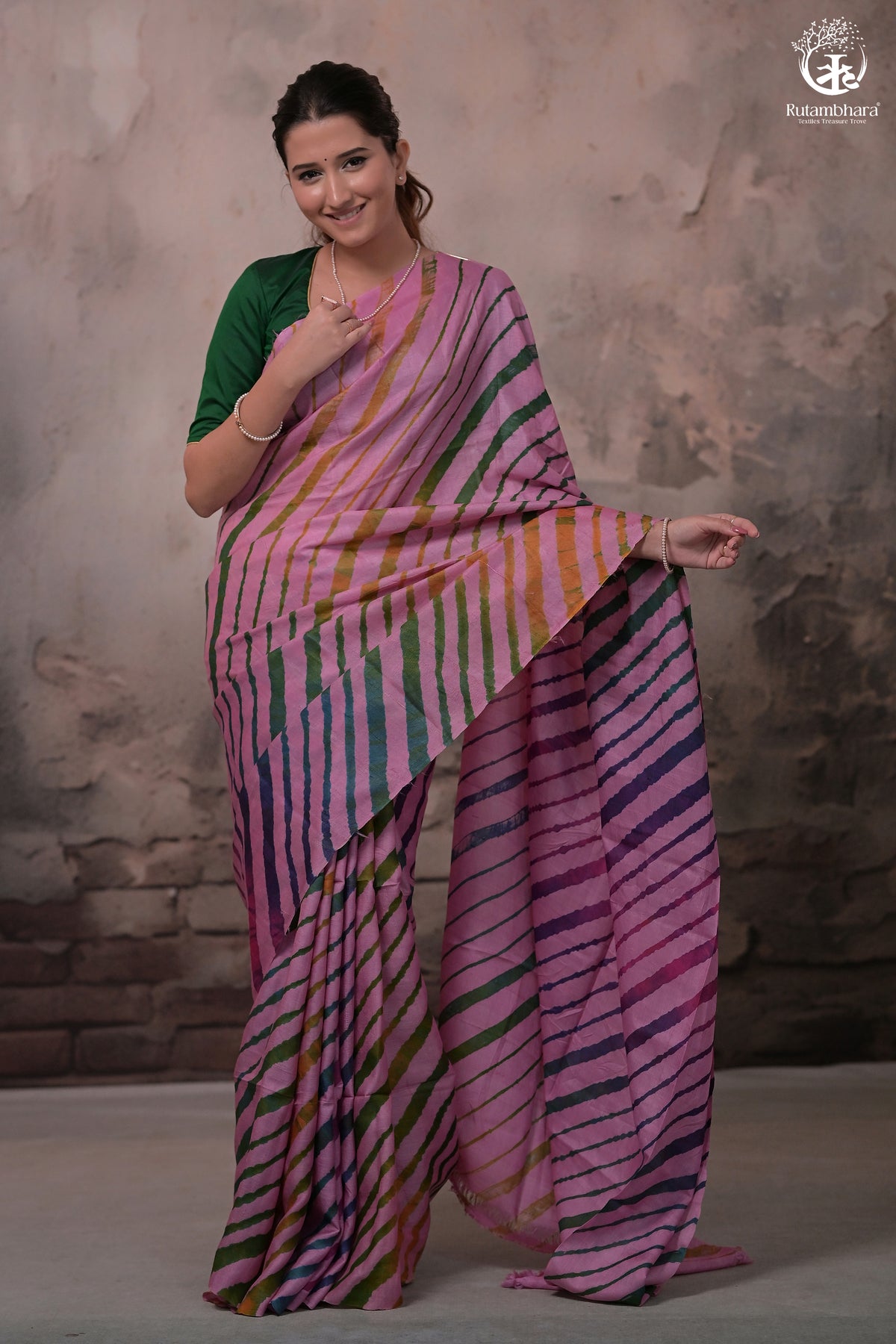 Dhanak - Light Pink Leheriya Saree In Tussar Silk