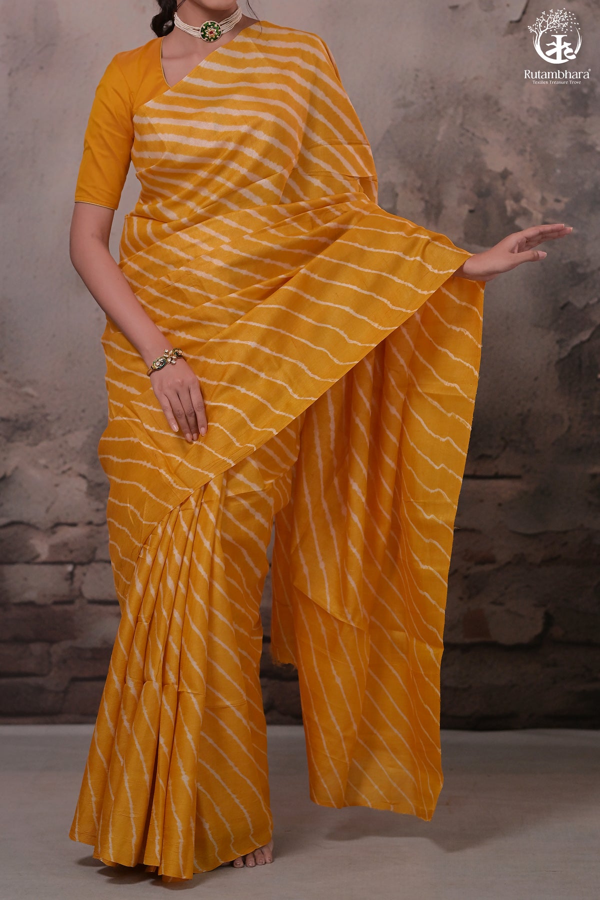 Dhanak - Turmeric Yellow Leheriya Saree In Tussar Silk