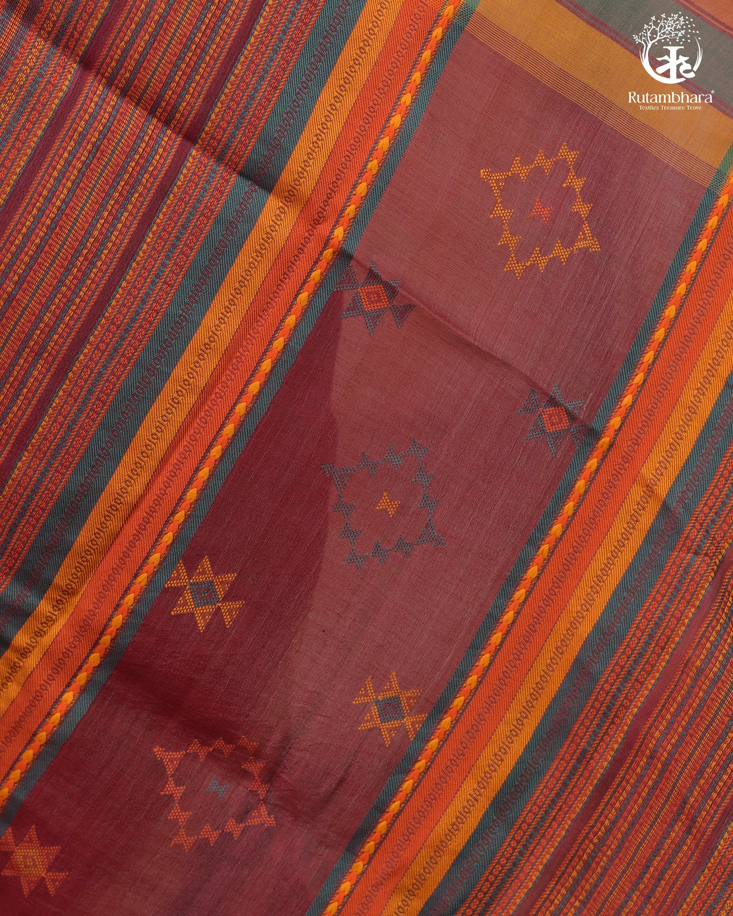 JESAAL - Statement Tussar Cotton Saree with Multicolour Kutchi Border