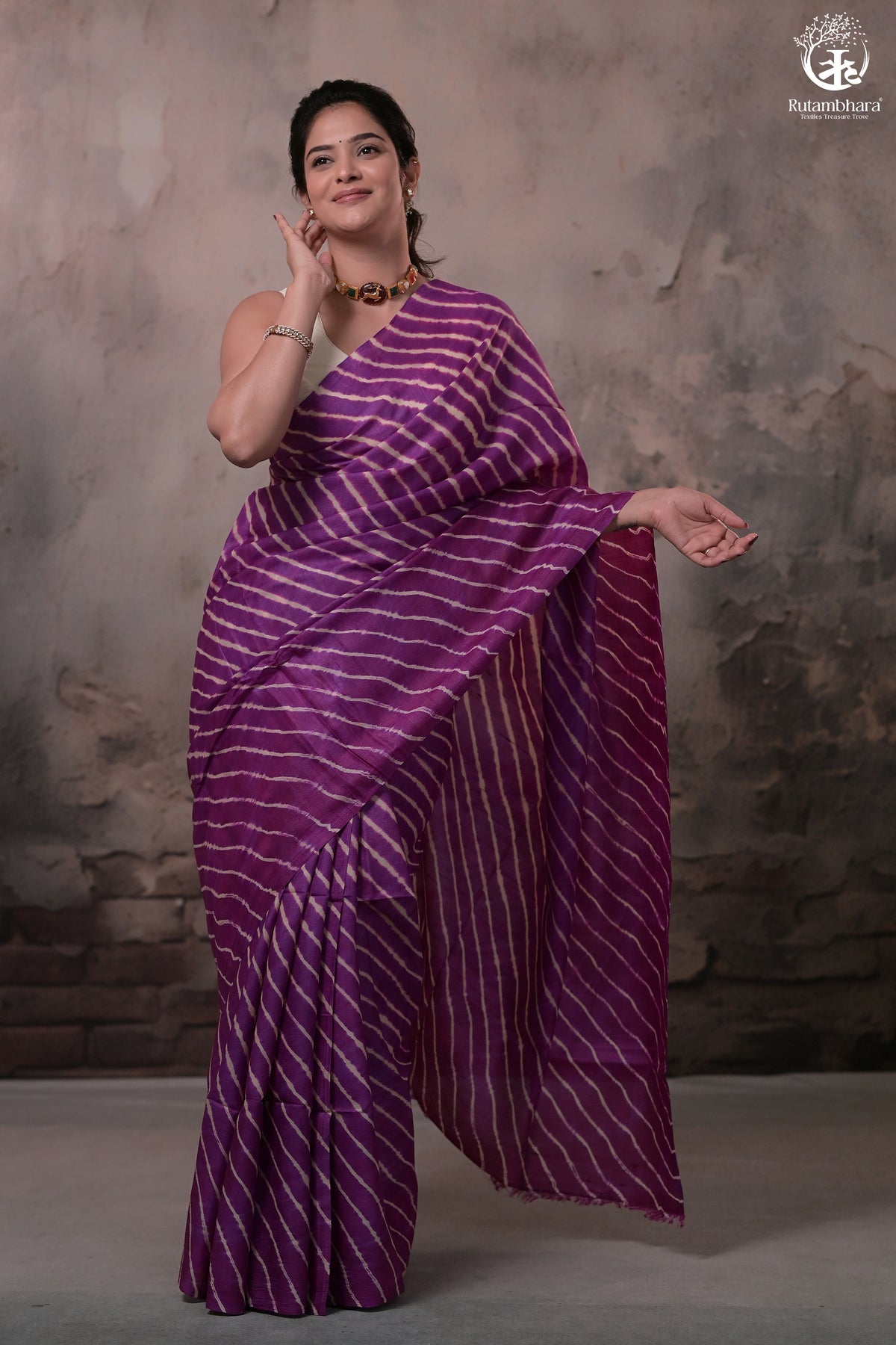DHANAK - MAGENTA LEHERIYA SAREE IN TUSSAR SILK