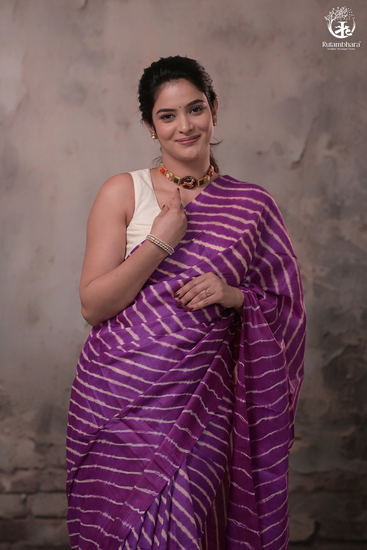 Dhanak - Magenta Leheriya Saree In Tussar Silk