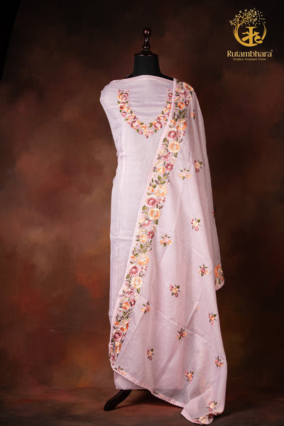 Pastel Pink Kota Cotton Embroidered Suit Set