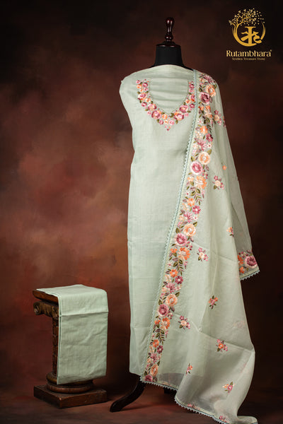 Pastel Green Kota Cotton Embroidered Suit Set