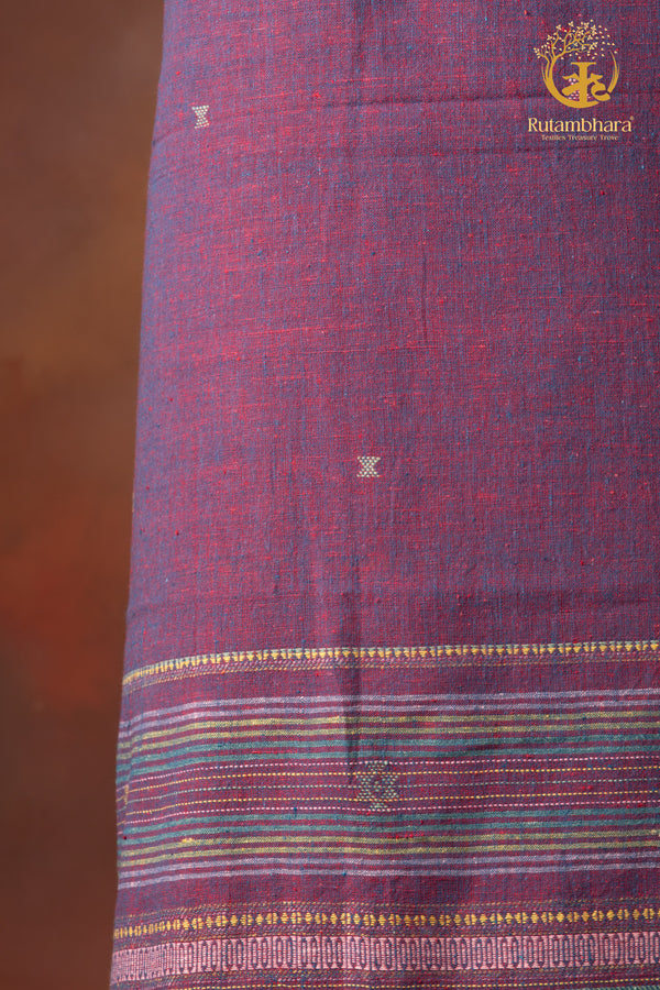 Jesaal - Handwoven Berry Indigo Kala Cotton Kurta Fabric With Muted Woven Stripe Panel