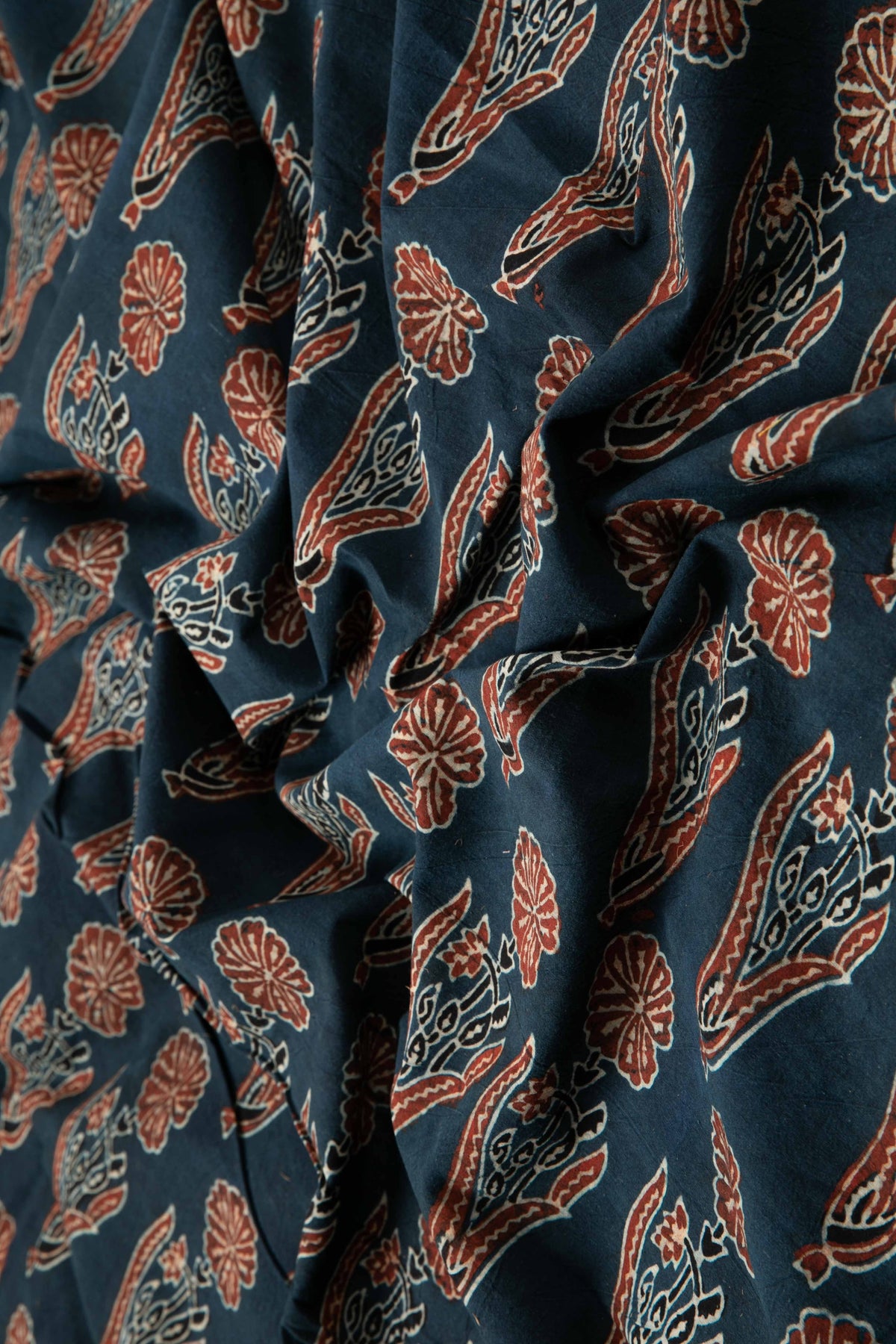 Ushraa - Indigo & Rusted Floral Ajrak Fabric