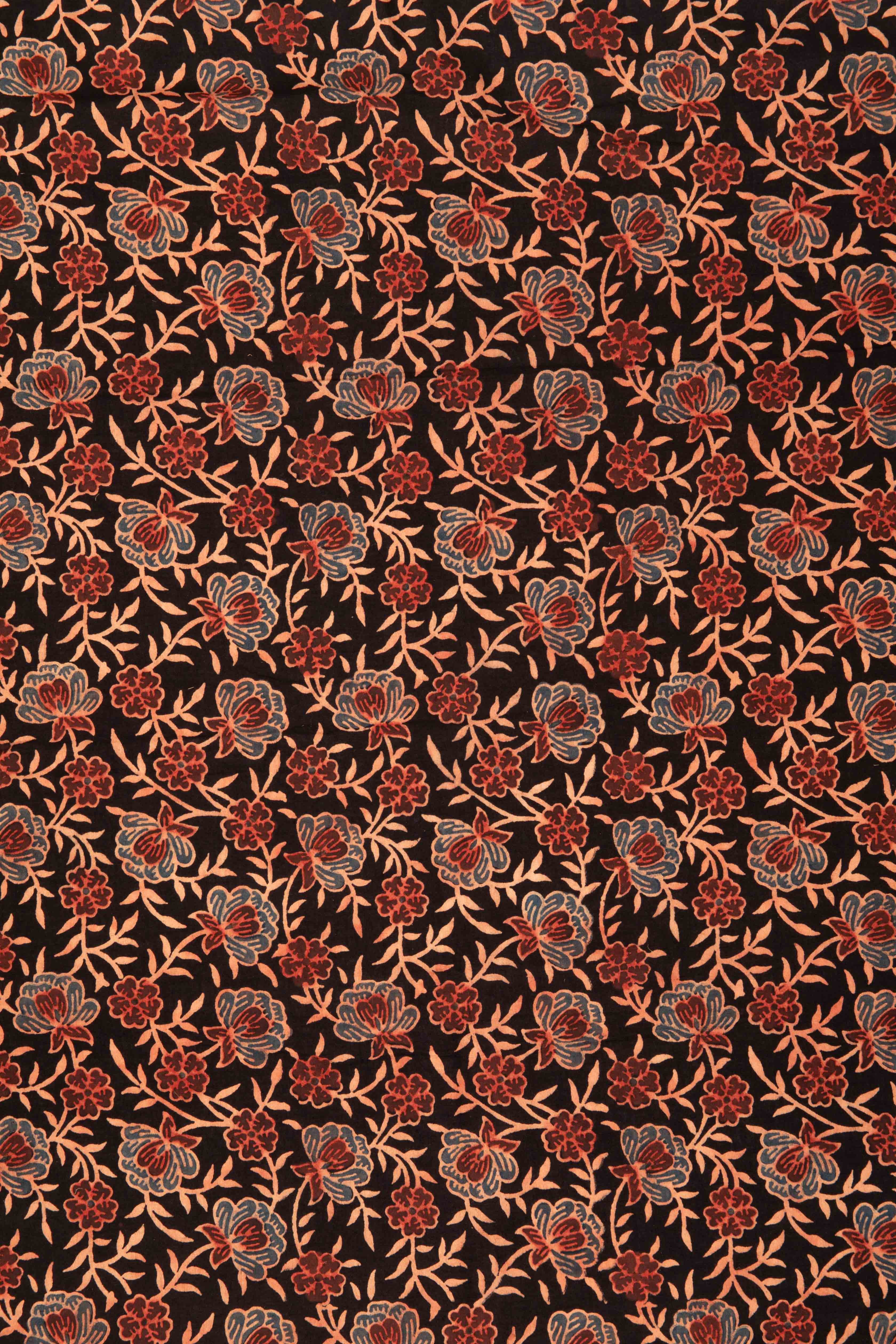 SIYAHI-BLACK FLORAL BLOCK PRINT AJRAKH FABRICEl
