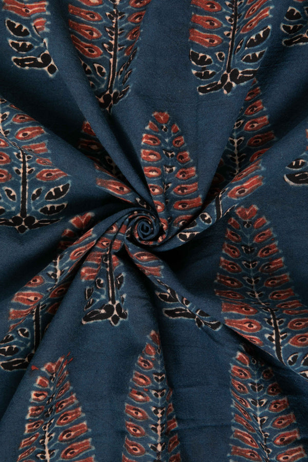 Ushraa - Ajrakh Fabric With Sophisticated Leaf Motif-Rutambhara-RUTAMBHARA