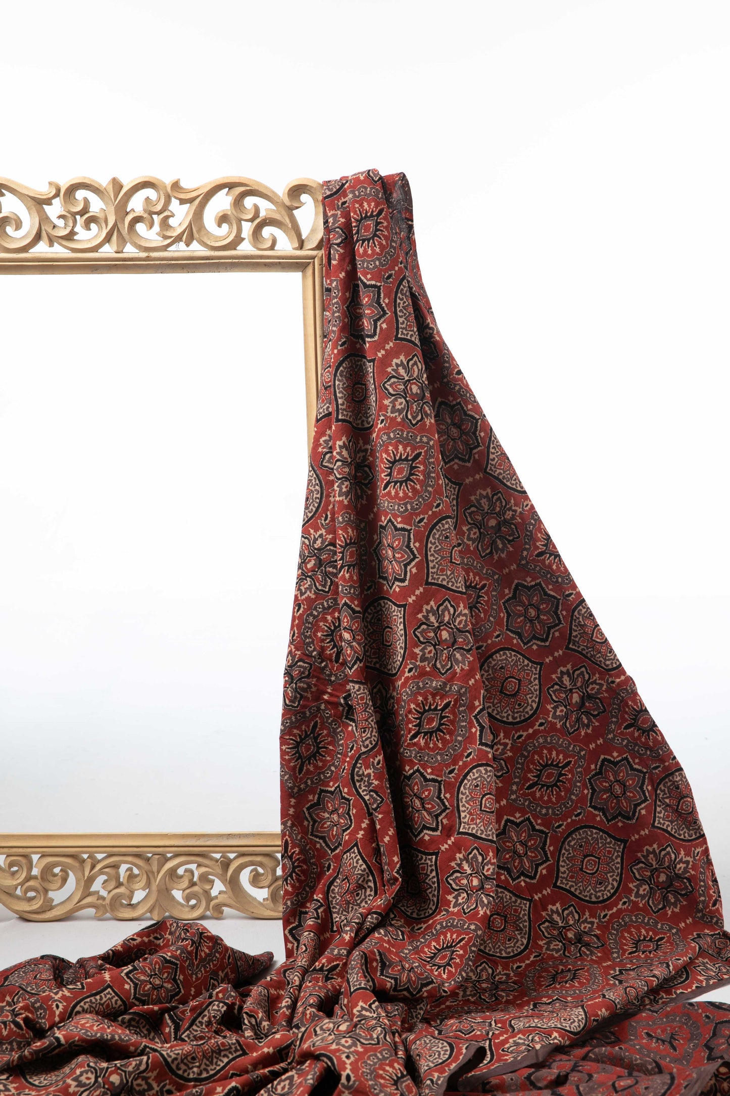 Ushraa - Floral And Paisley Motif Ajrakh Cotton Fabric