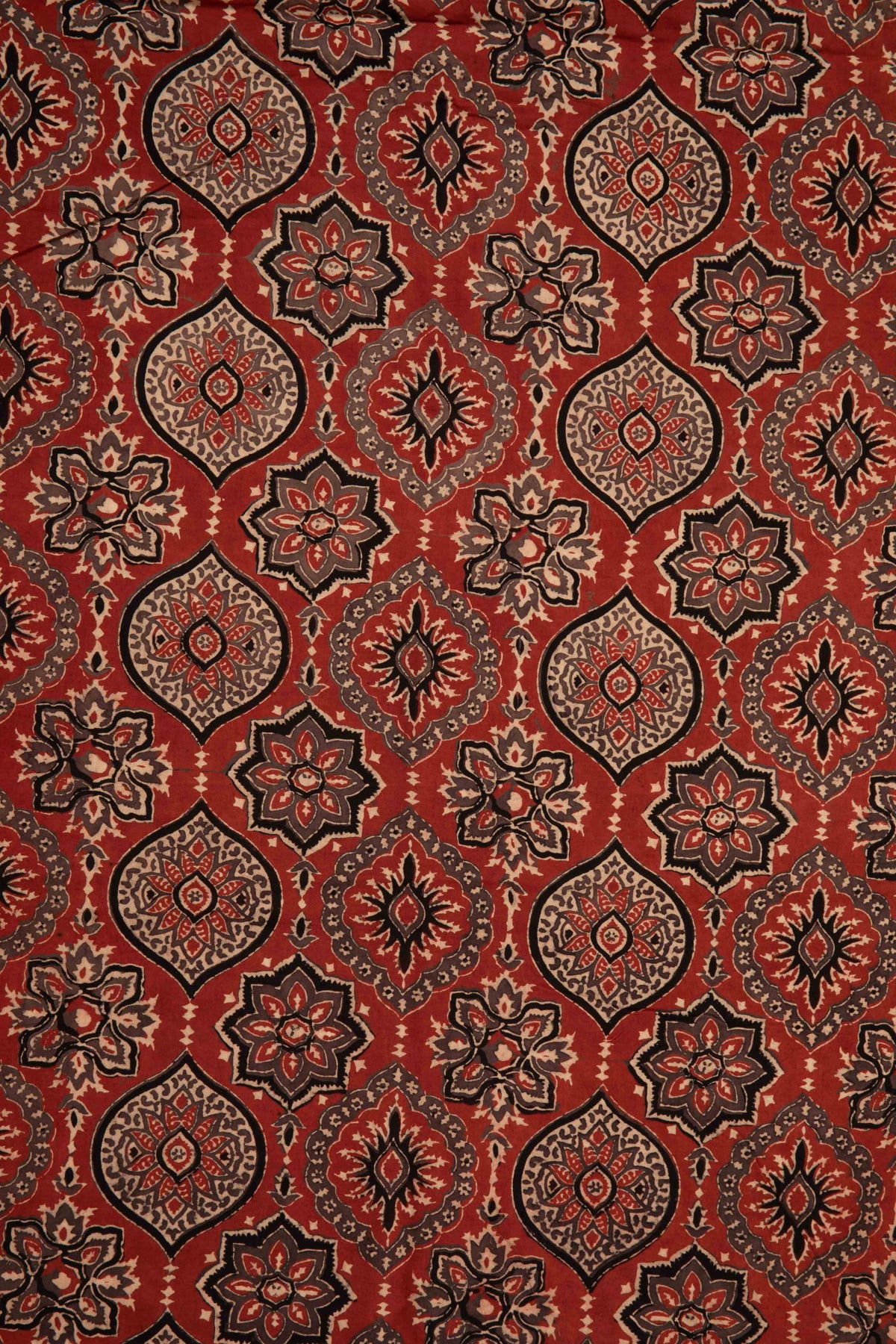 Ushraa - Floral And Paisley Motif Ajrakh Cotton Fabric