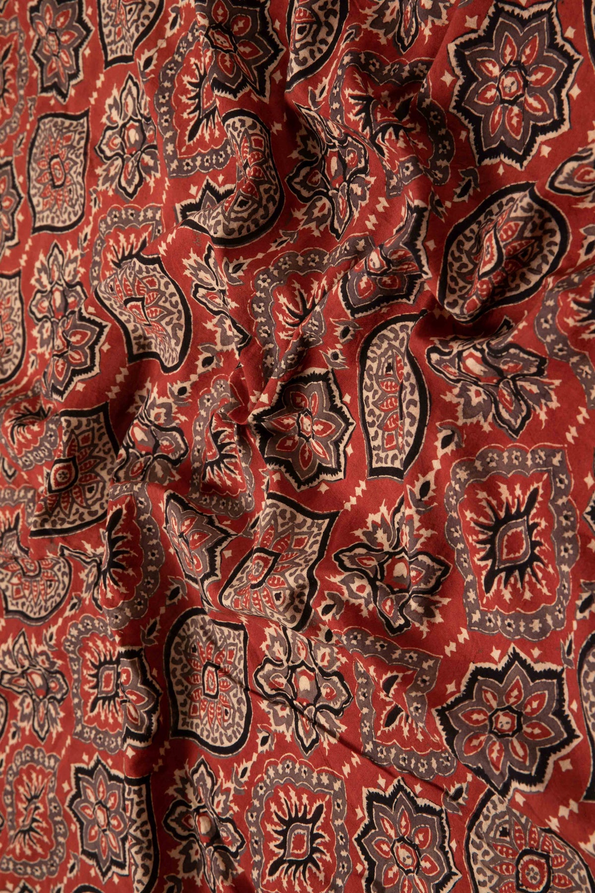 Ushraa - Floral And Paisley Motif Ajrakh Cotton Fabric