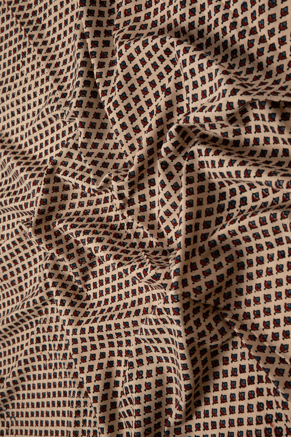 Ushraa - Beige Ajrakh Fabric With Floral Motif-Rutambhara-RUTAMBHARA