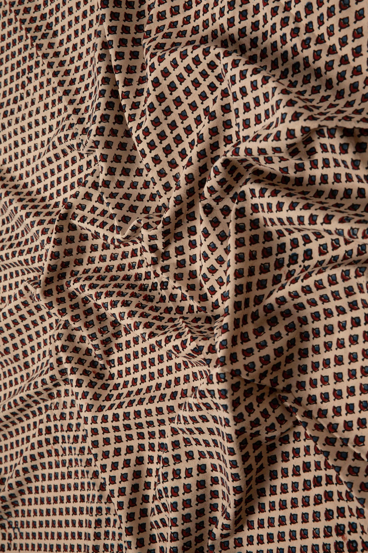 Ushraa - Beige Ajrakh Fabric with Floral Motif
