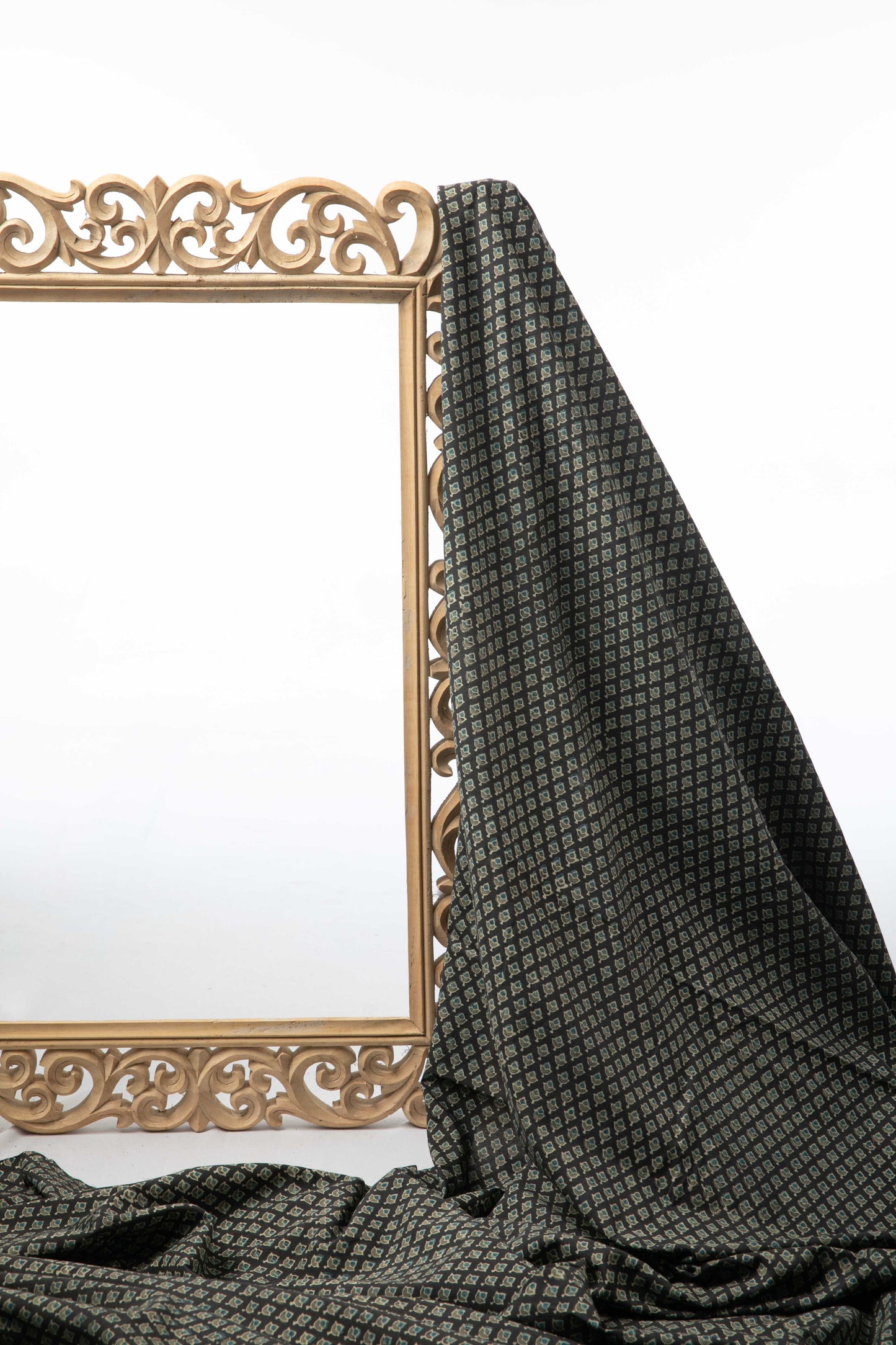 Ushraa - Midnight Bloom – Ajrakh Hand Block Print Cotton Fabric