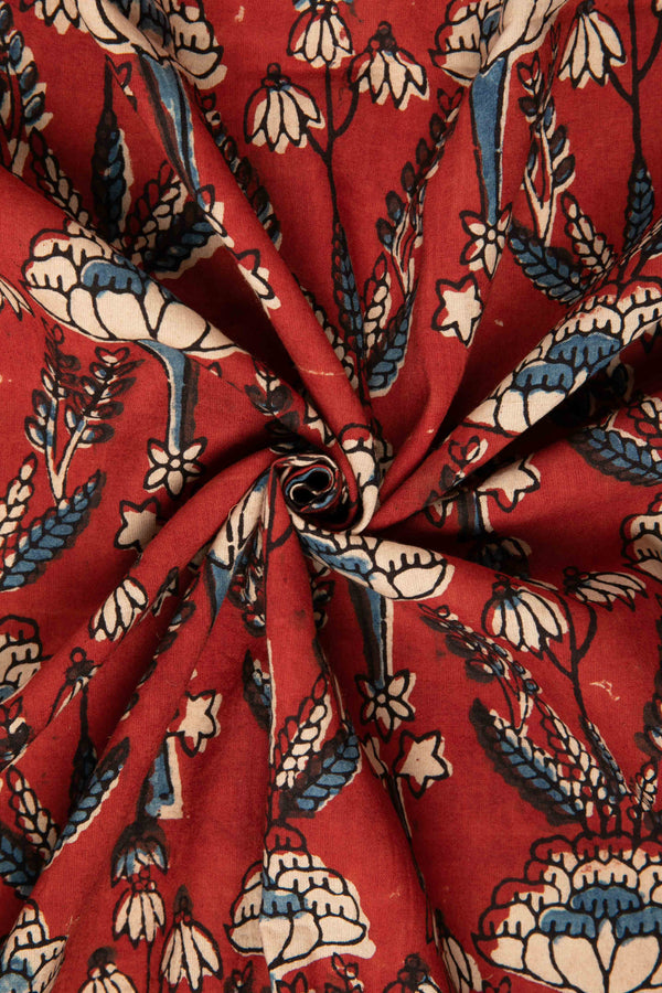 Ushra - Ajrakh Fabric With Intracate Floral Motifs-RUTAMBHARA ENTERPRISES -RUTAMBHARA