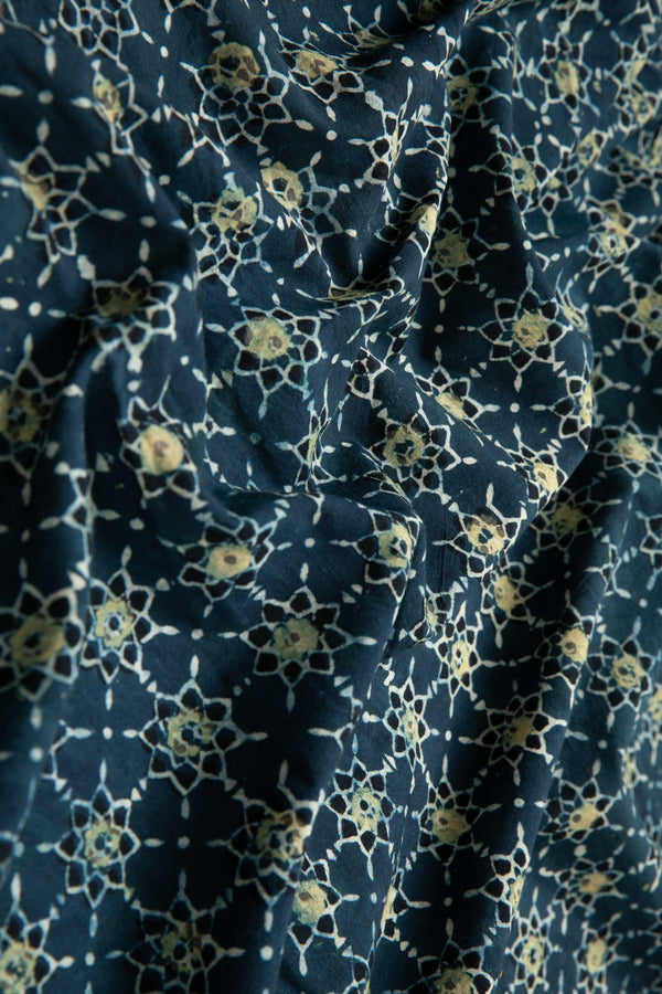 Siyahi - Starry Dusk Ajrakh Cotton Fabric-Rutambhara-RUTAMBHARA