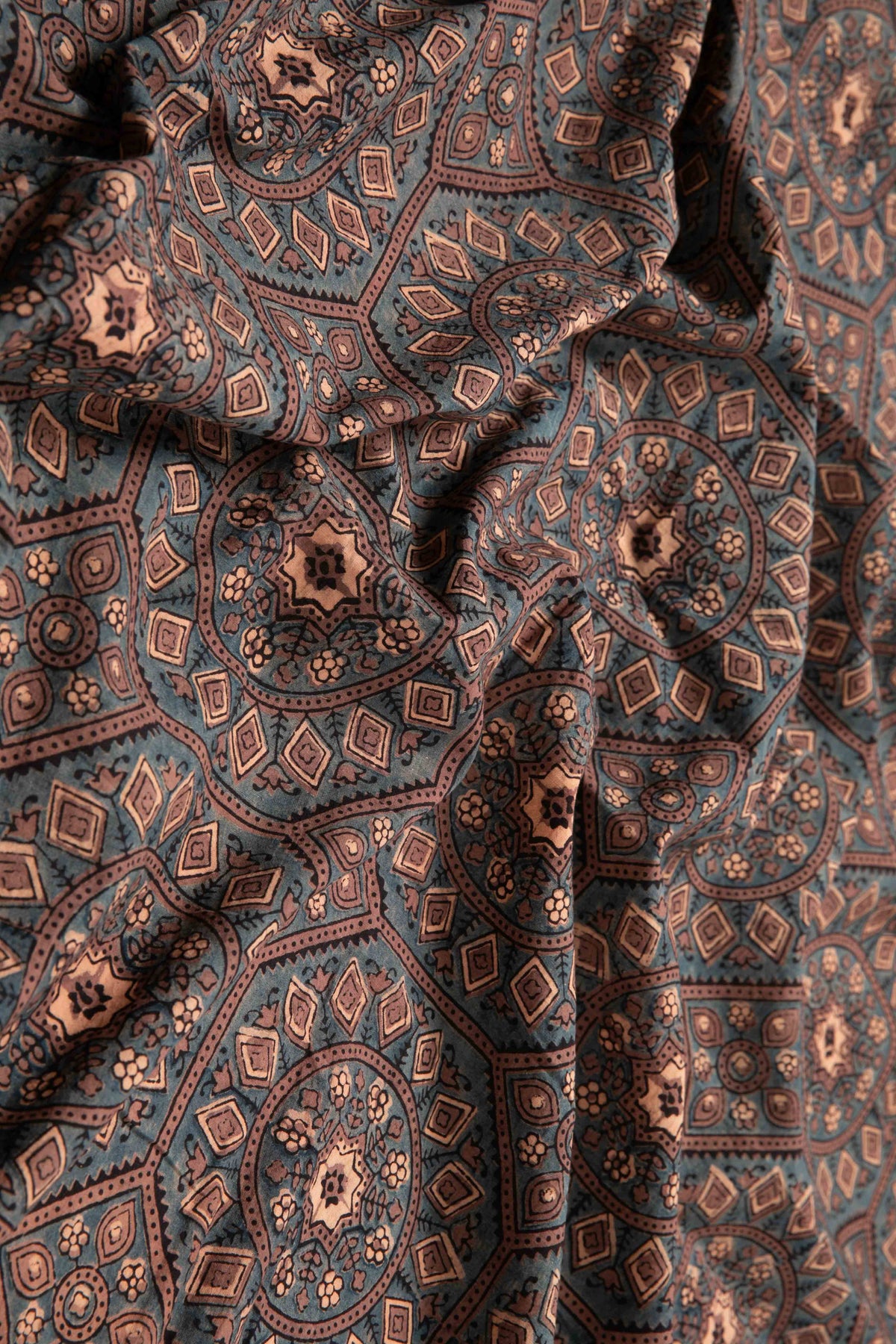 Ushraa - Ajrakh Cotton Fabric With Mandala Print