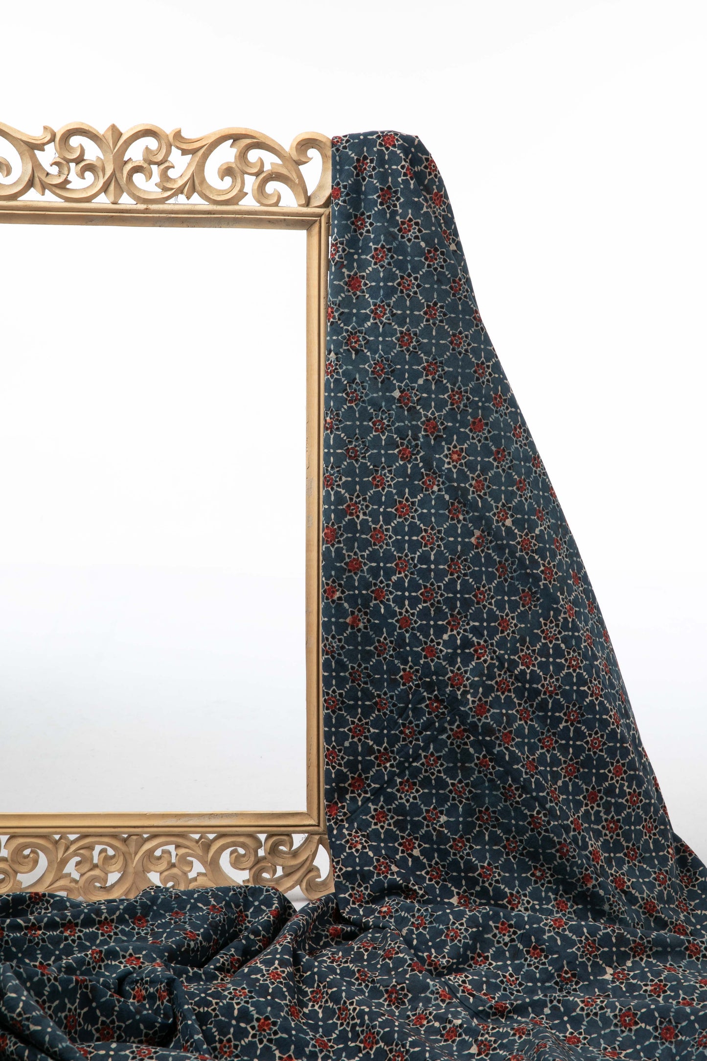 Ushraa - Classic Ajrakh Star Motif Cotton Fabric