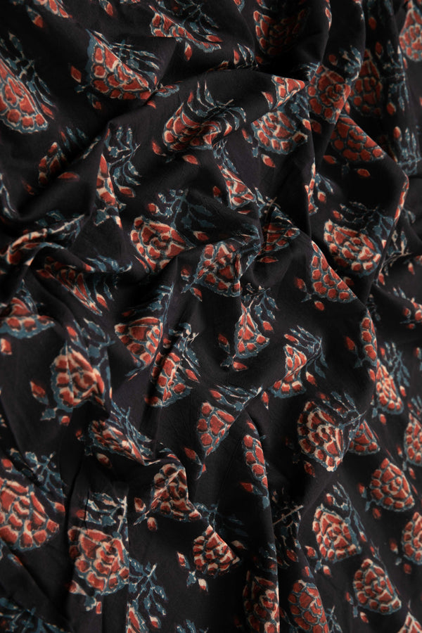 Siyahi - Vintage Floral Charm Dabu Fabric-Rutambhara-RUTAMBHARA