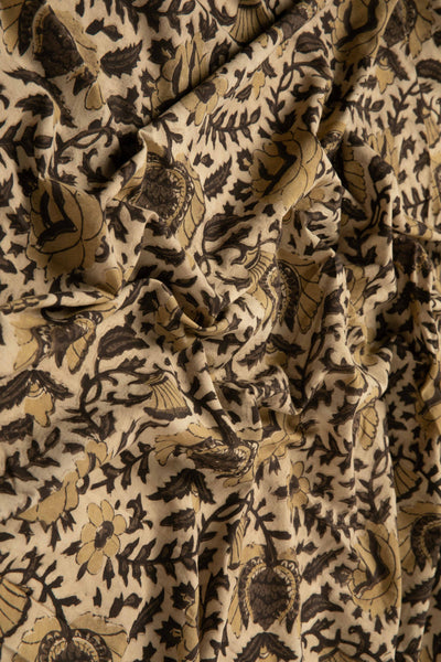 Siyahi - Rustic Bloom Sanganeri Dabu Fabric-Rutambhara-RUTAMBHARA