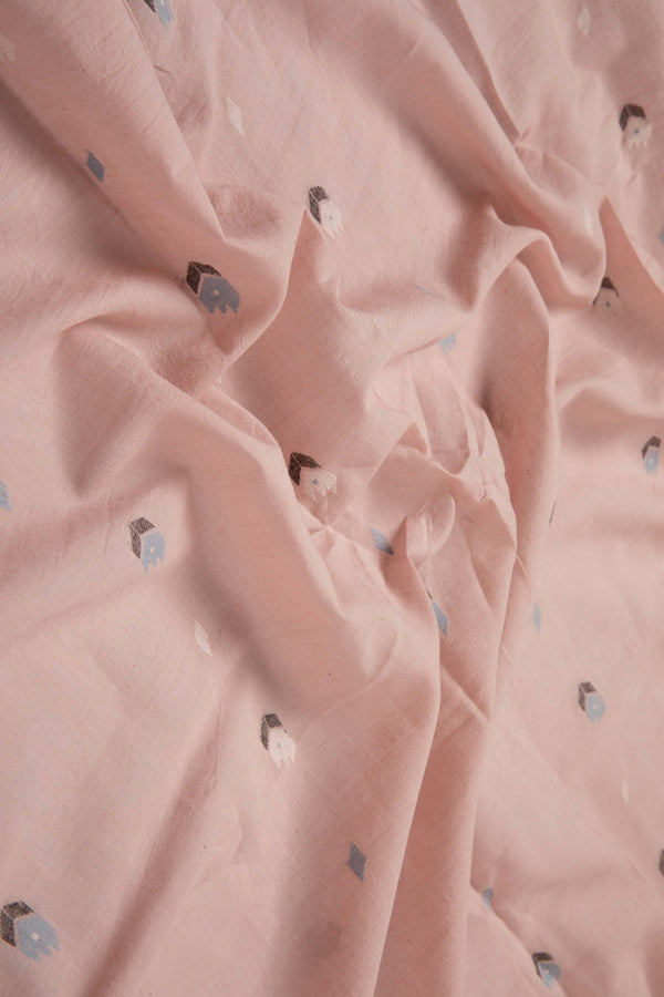 Keesha - Blush Hued Handwoven Jamdani Cotton Fabric-Rutambhara-RUTAMBHARA