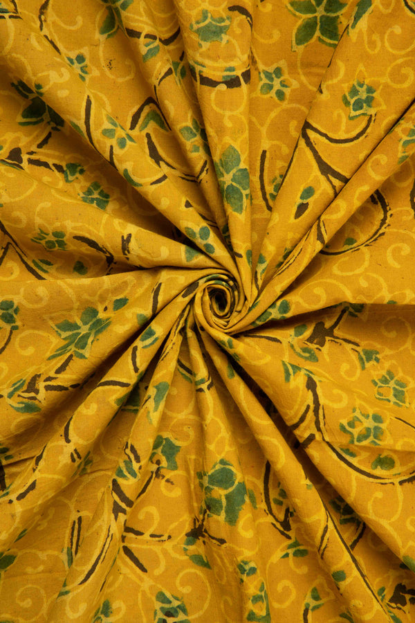 Siyahi - Contemporary Ajrakh Floral Vine Print Cotton Fabric-Rutambhara-RUTAMBHARA