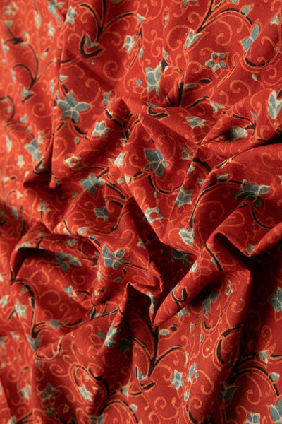 Ushraa - Bold Ajrakh Vine Print Cotton Fabric-Rutambhara-RUTAMBHARA