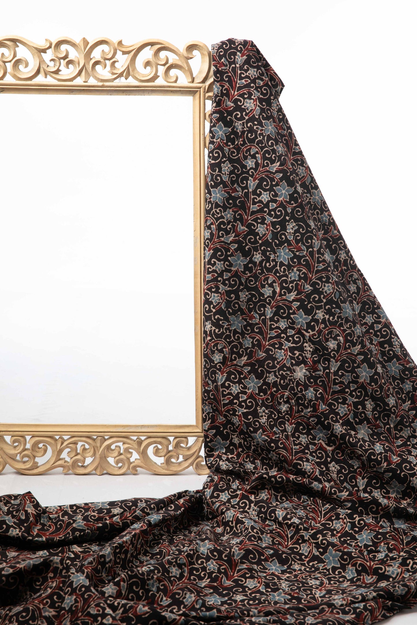 Ushraa - Elegant Blua Blossom Ajrakh Cotton Fabric