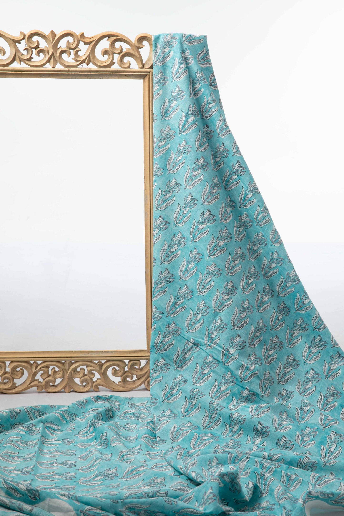 Siyahi - Aqua Blue Sanganeri Cotton Fabric
