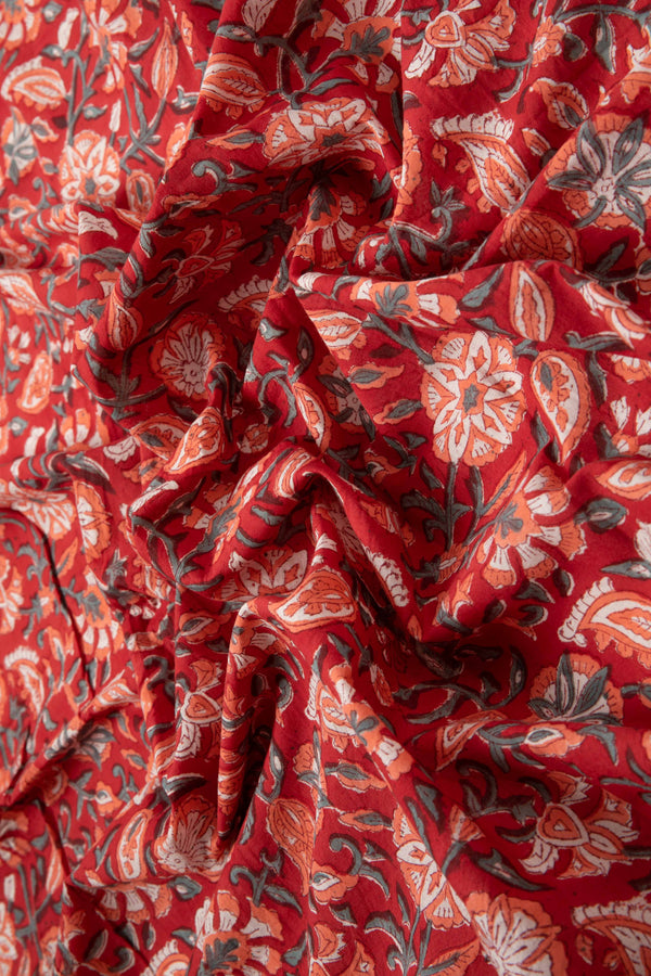 Siyahi - Blossoms Of Sanganeri Cotton Fabric-Rutambhara-RUTAMBHARA
