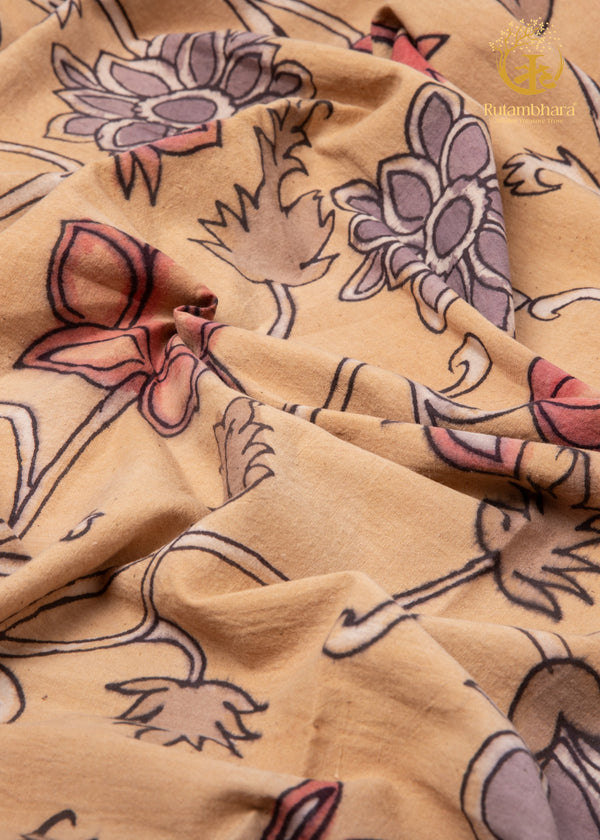 Nzurii | Sunwashed Ochre & Madder – Srikalahasti Kalamkari Cotton Fabric