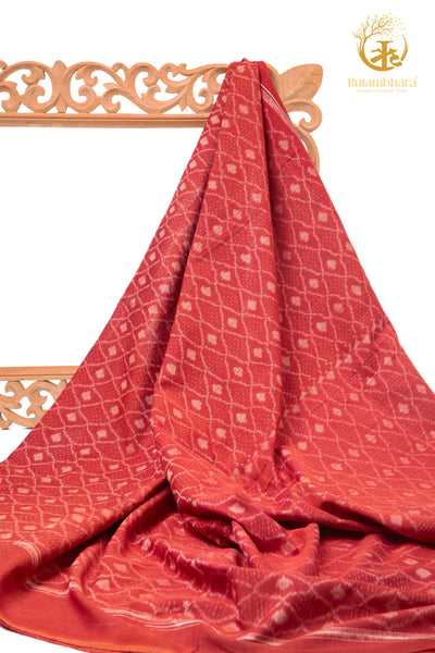 Krasha - Coral Red and Soft Ivory Handwoven Ikat Fabric - 2.5 m