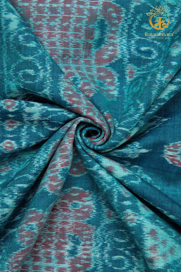 Krasha - Soft Aqua and Muted Rose Handwoven Ikat Fabric