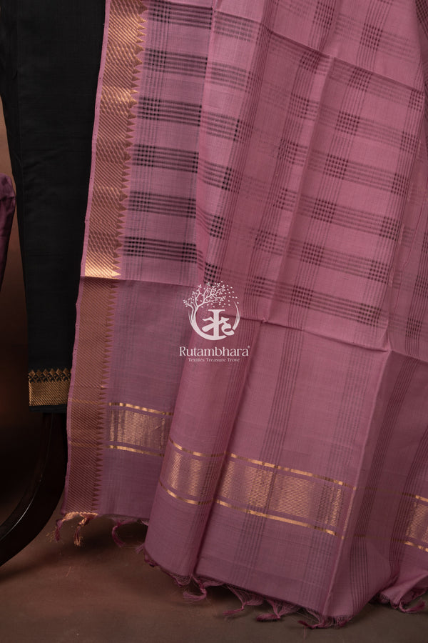 Bhadra - Black and Mauve Handwoven Suit Set