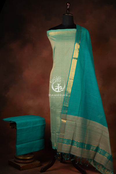 Bhadra - Mint Aqua and Teal Handwoven Suit Set