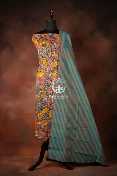 Bhadra - Coral Bloom Kalamkari Ensemble