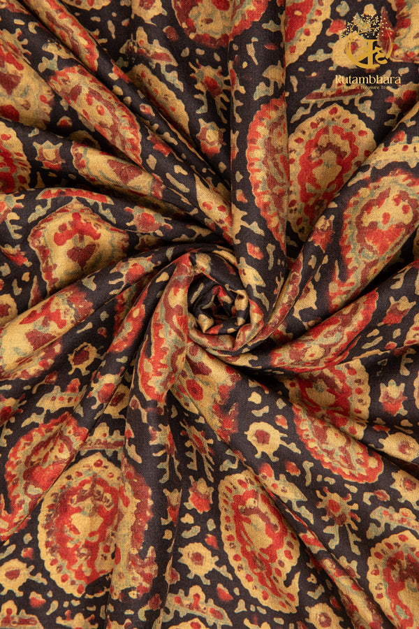 Ushraa - Timeless Paisley Ajrakh Silk Fabric - 2.5m