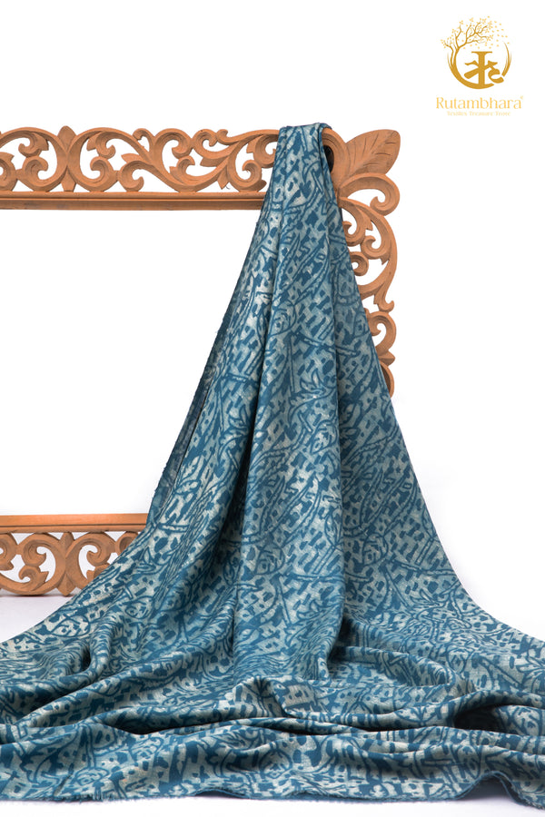 Ushraa - Indigo Mist Ajrakh Silk Fabric - 2.5m