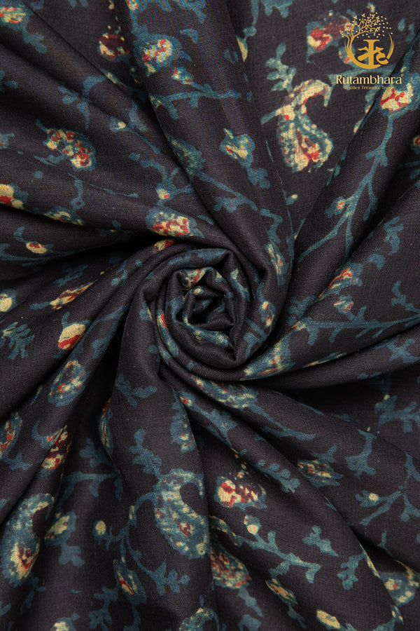 Ushraa - Twilight Vines Ajrakh Silk Fabric - 2.5m